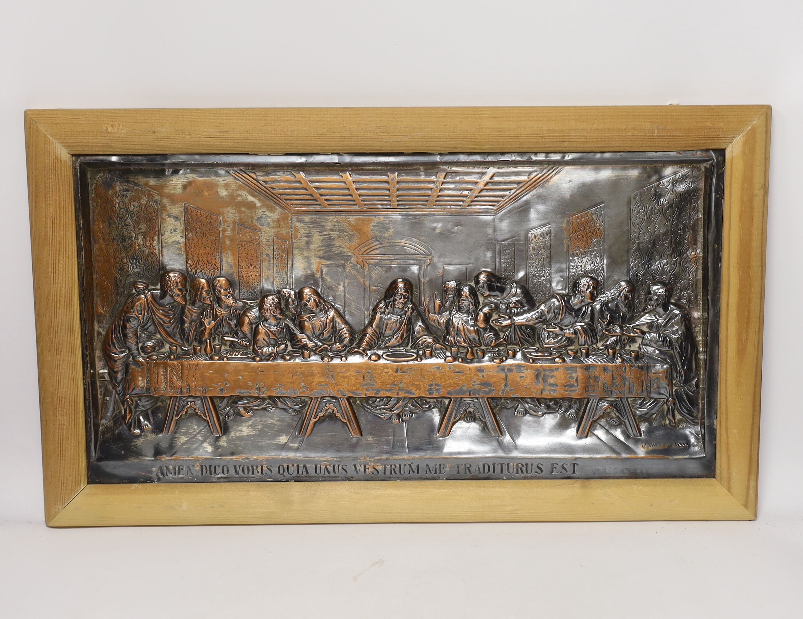 Electrotype, 'The Last Supper', in pine frame, 26cm high x 49.5cm wide